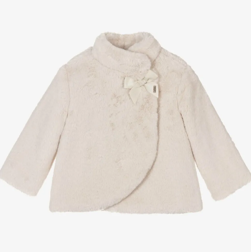 Girls Beige Faux Fur Jacket