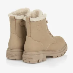 Girls Beige Faux Leather Boots