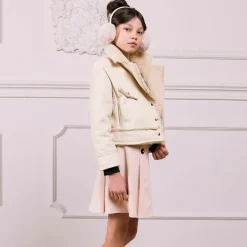 Girls Beige Faux Suede & Faux Fur Jacket