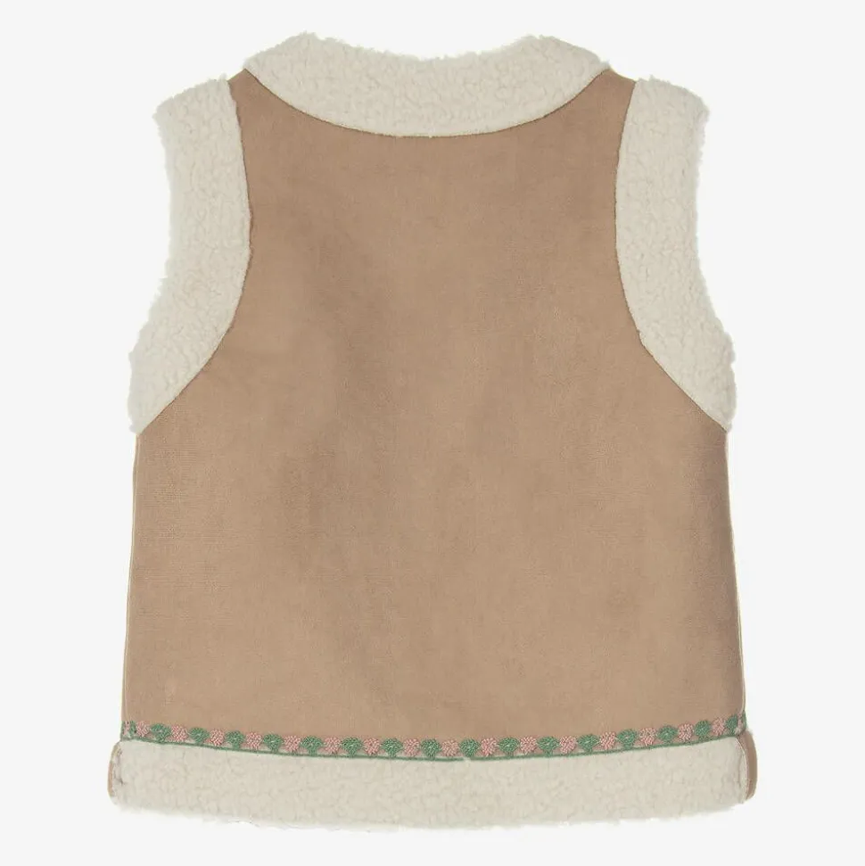 Girls Beige Faux Suede & Fleece Gilet