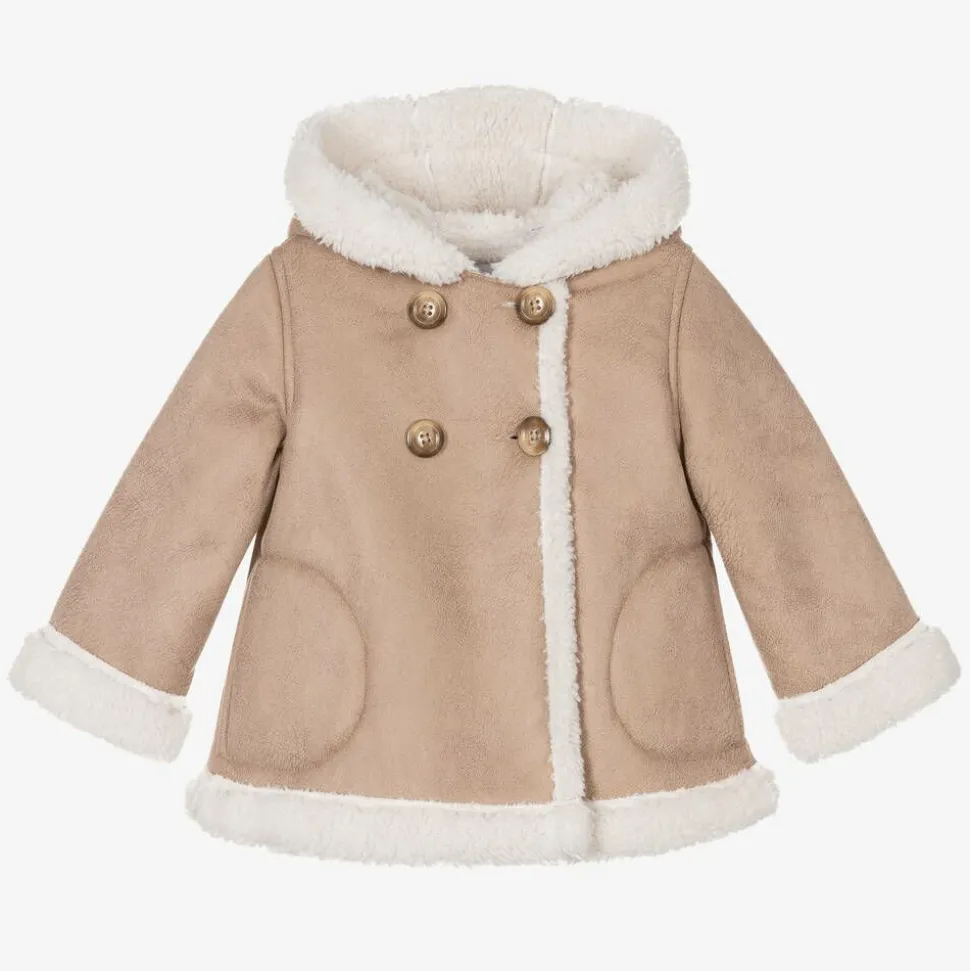 Girls Beige Faux Suede Coat