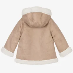 Girls Beige Faux Suede Coat