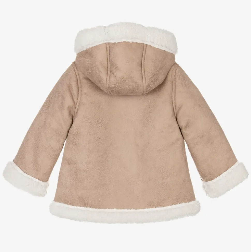 Girls Beige Faux Suede Coat