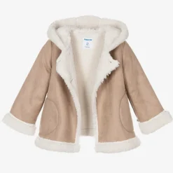 Girls Beige Faux Suede Coat