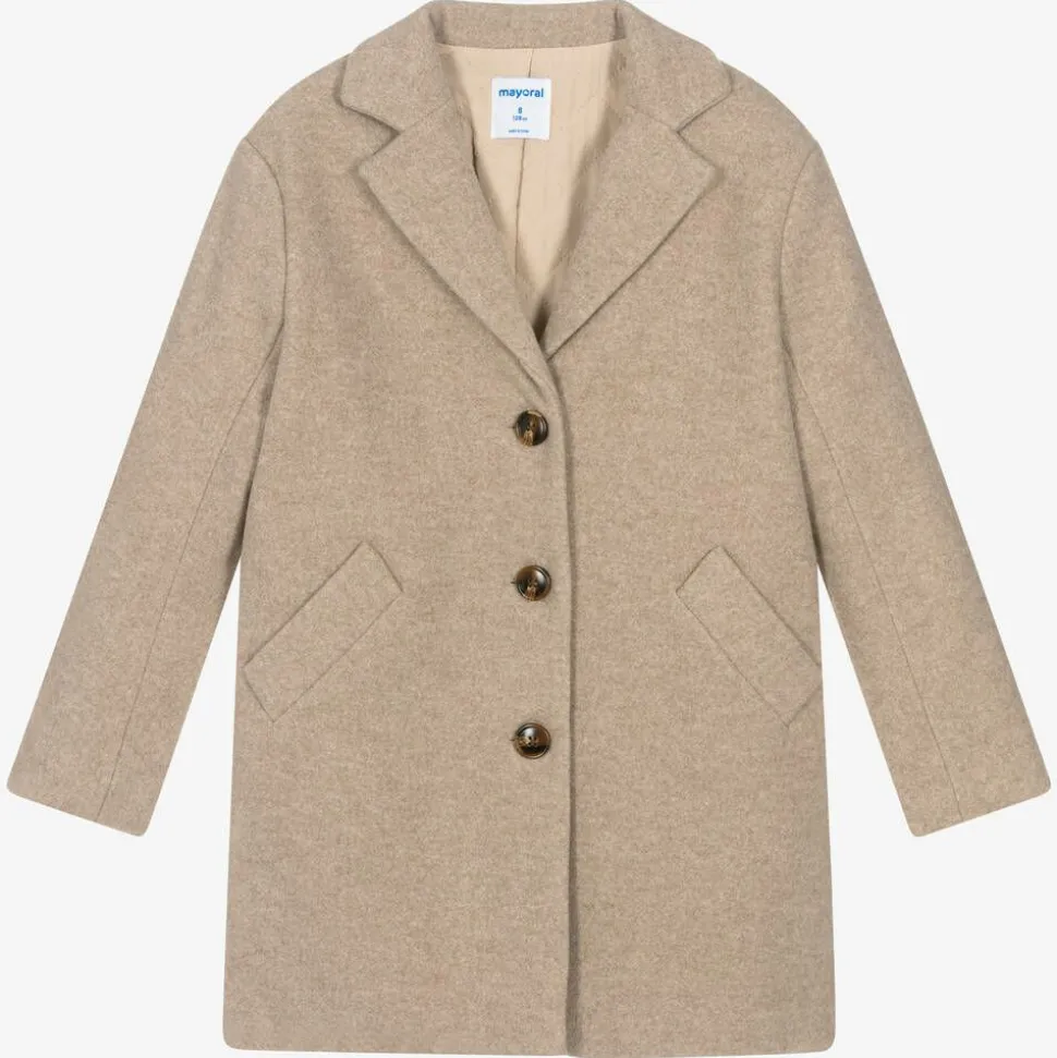 Girls Beige Felted Coat