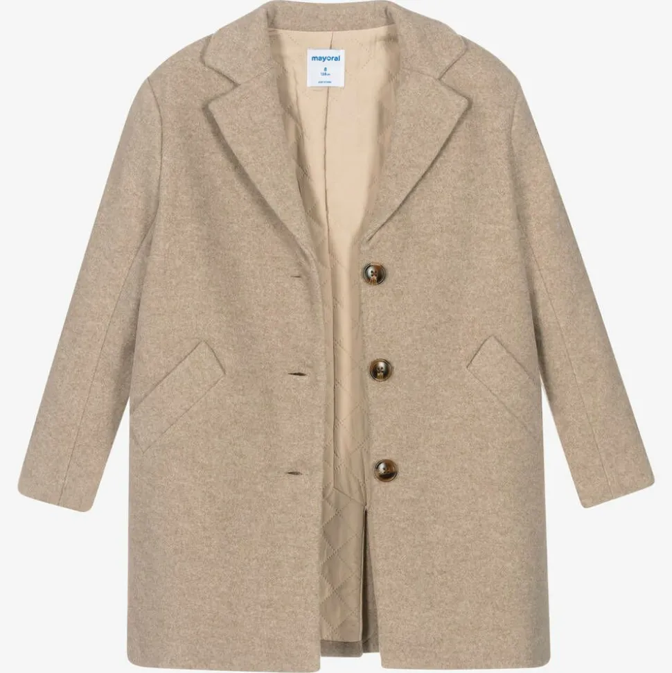 Girls Beige Felted Coat