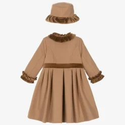 Girls Beige Felted Hat & Coat Set