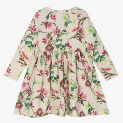 Girls Beige Floral Cotton Dress