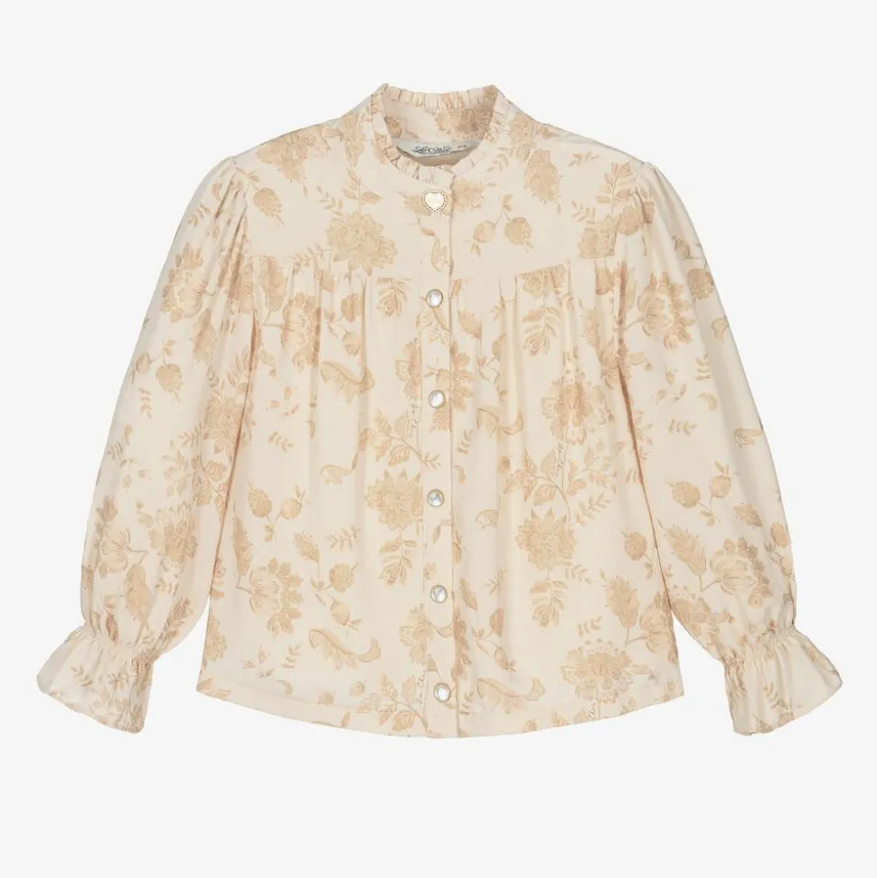 Girls Beige Floral Crêpe Chiffon Blouse