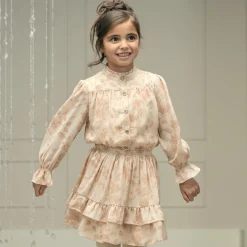 Girls Beige Floral Crêpe Chiffon Skirt