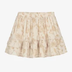 Girls Beige Floral Crêpe Chiffon Skirt