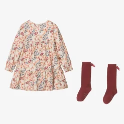 Girls Beige Floral Dress Set