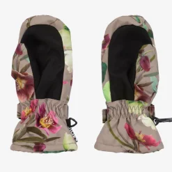 Girls Beige Floral Insulated Mittens