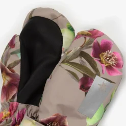 Girls Beige Floral Insulated Mittens