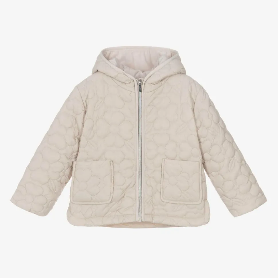 Girls Beige Floral Quilted Jacket
