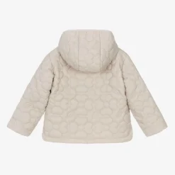 Girls Beige Floral Quilted Jacket