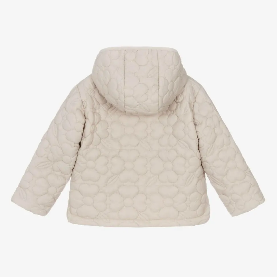 Girls Beige Floral Quilted Jacket