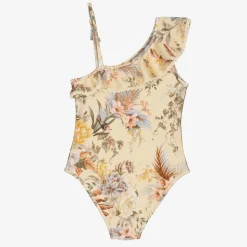 Girls Beige Floral Swimsuit