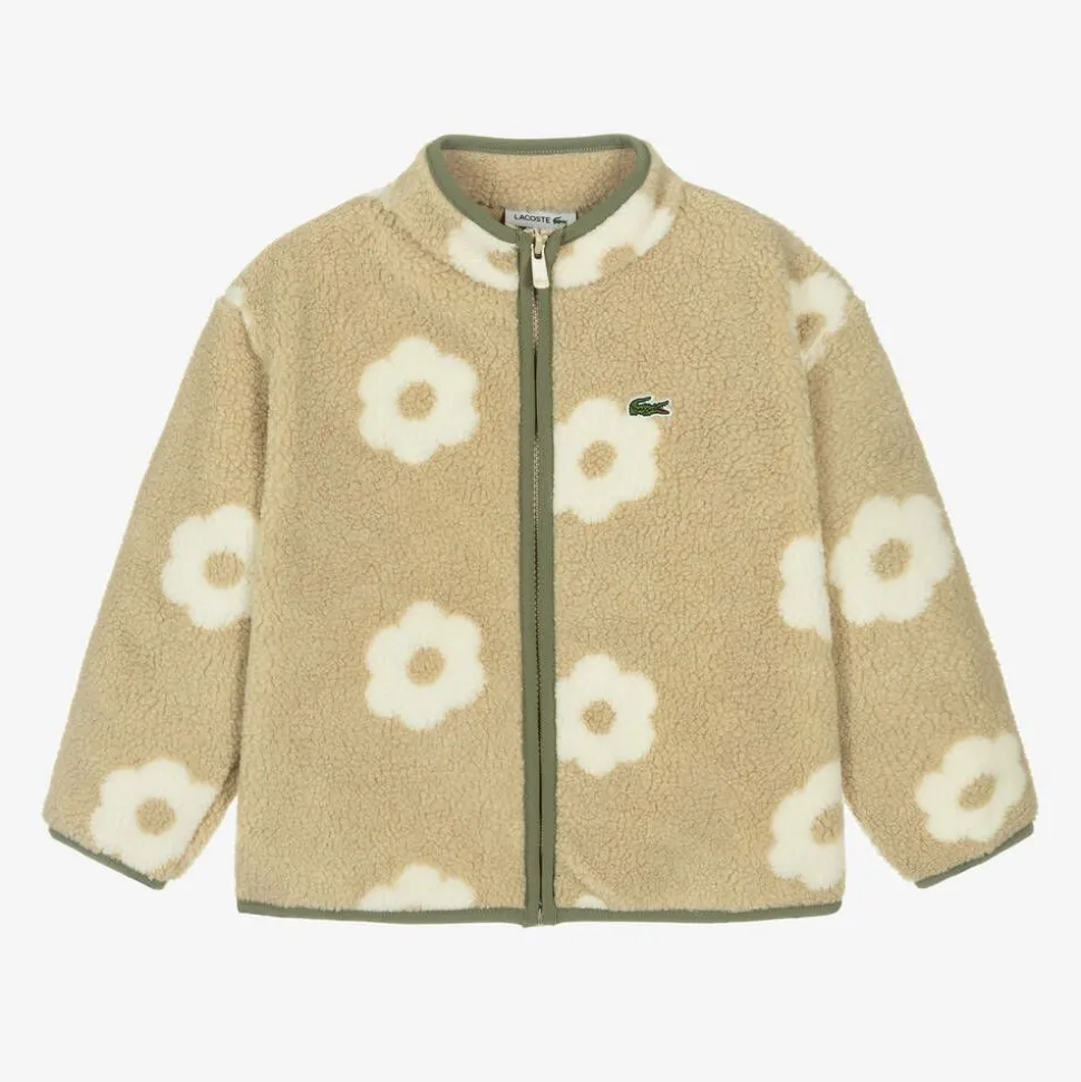 Girls Beige Floral Teddy Fleece Jacket