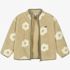 Girls Beige Floral Teddy Fleece Jacket
