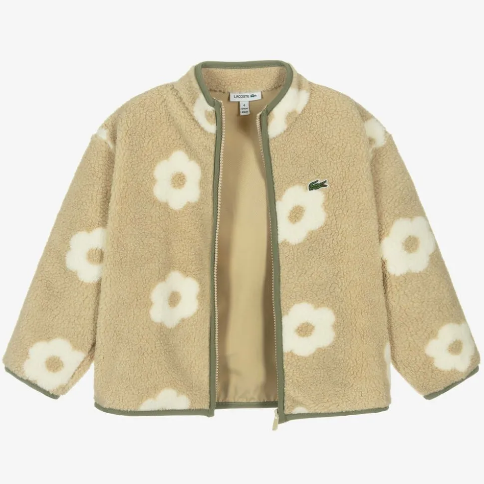 Girls Beige Floral Teddy Fleece Jacket