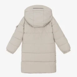 Girls Beige Hooded Parka Coat