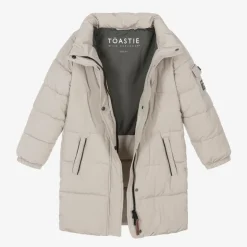 Girls Beige Hooded Parka Coat