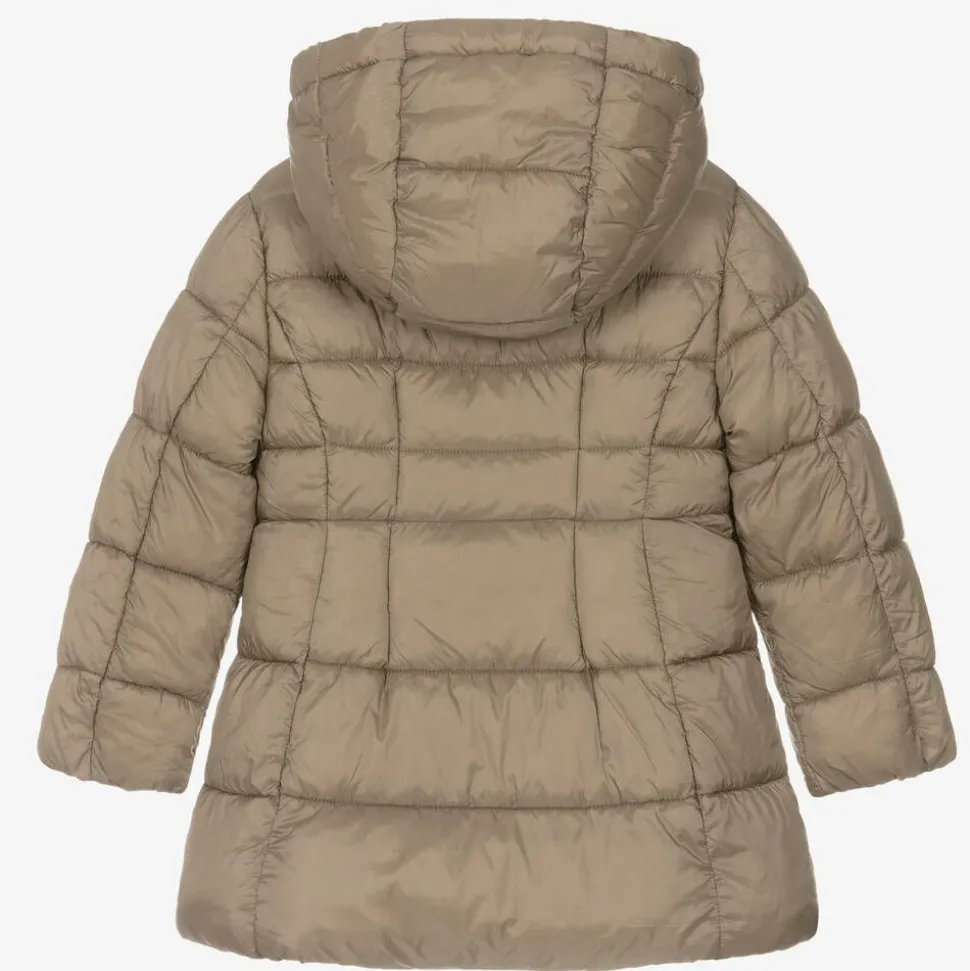 Girls Beige Hooded Puffer Coat