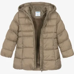 Girls Beige Hooded Puffer Coat
