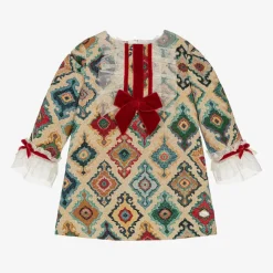 Girls Beige Jacquard Dress