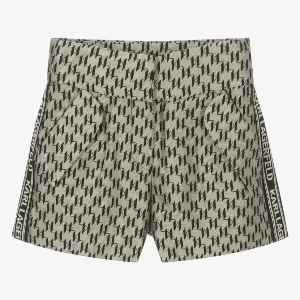 Girls Beige KL Monogram Shorts
