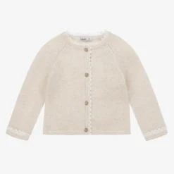 Girls Beige Knit & Lace Cardigan