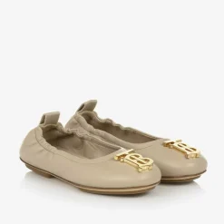 Girls Beige Leather Ballerinas
