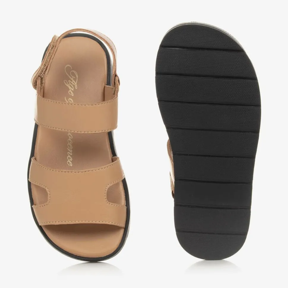 Girls Beige Leather Sandals