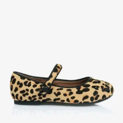 Girls Beige Leopard Print Bar Shoes
