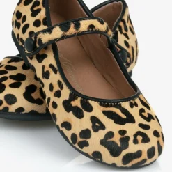 Girls Beige Leopard Print Bar Shoes