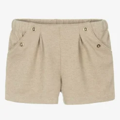 Girls Beige Pleated Shorts