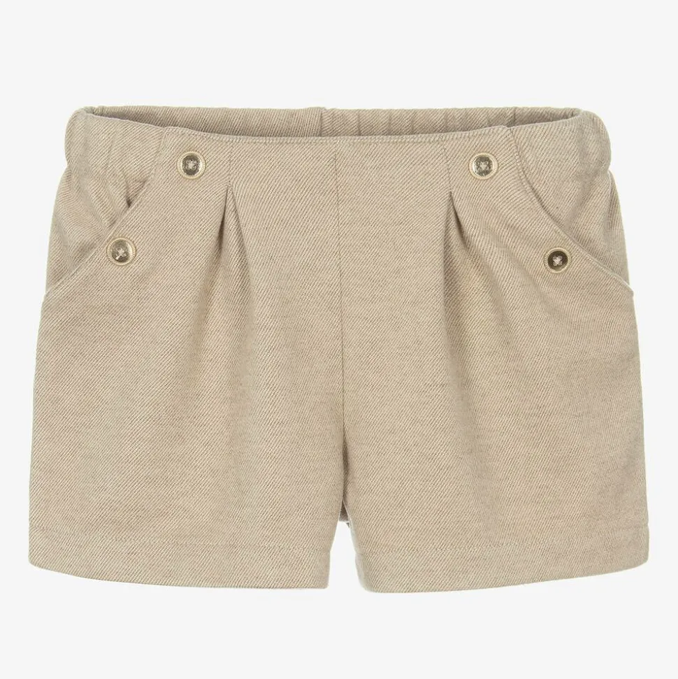 Girls Beige Pleated Shorts