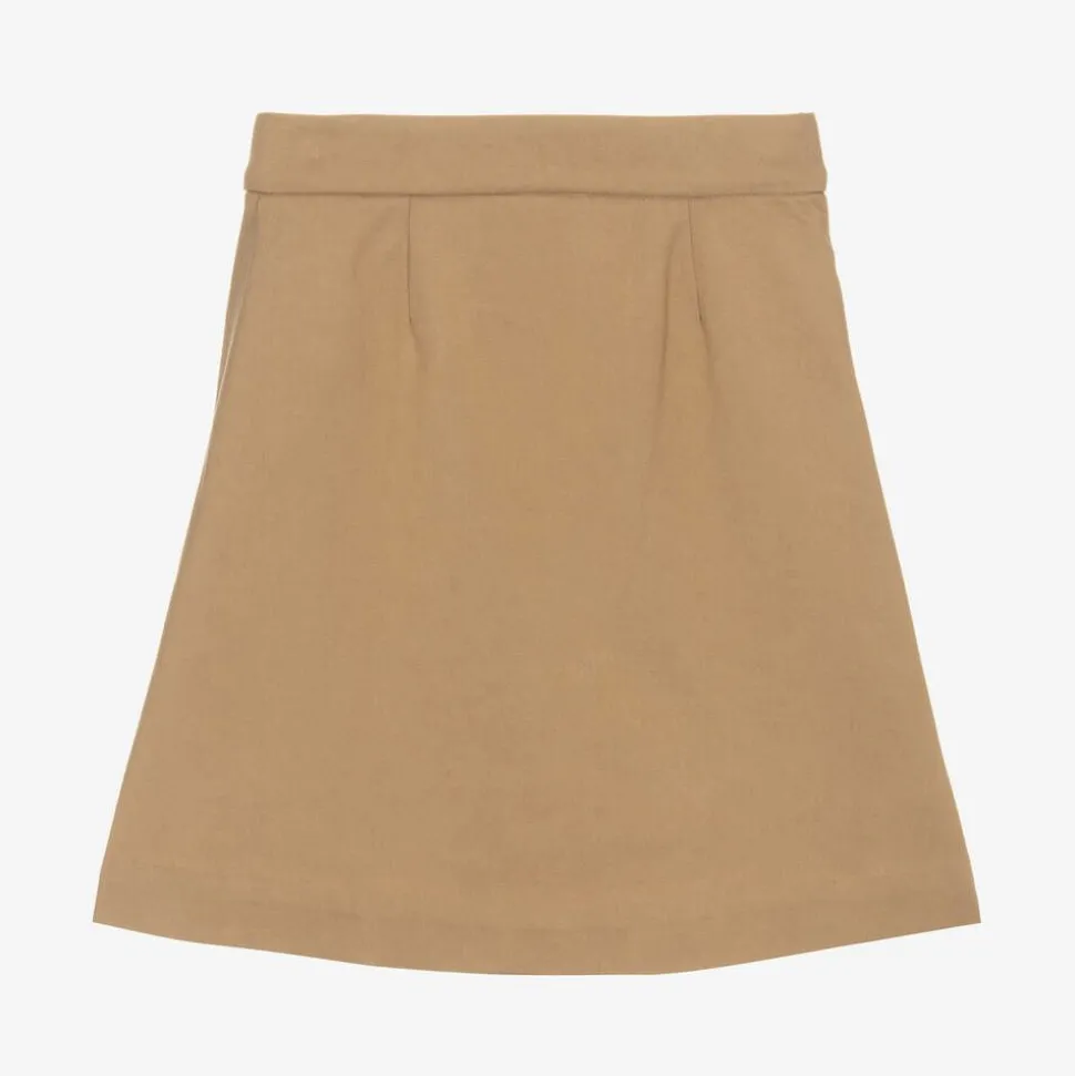Girls Beige Pleated Twill Skirt