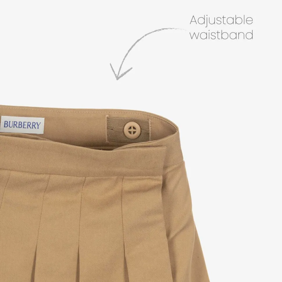 Girls Beige Pleated Twill Skirt