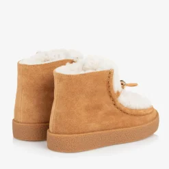 Girls Beige Suede & Shearling Leather Boots