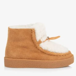 Girls Beige Suede & Shearling Leather Boots