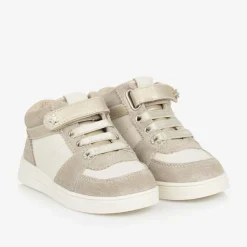 Girls Beige Suede Leather High-Top Trainers