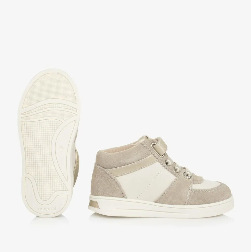 Girls Beige Suede Leather High-Top Trainers