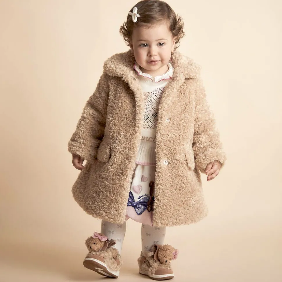 Girls Beige Teddy Fleece Coat