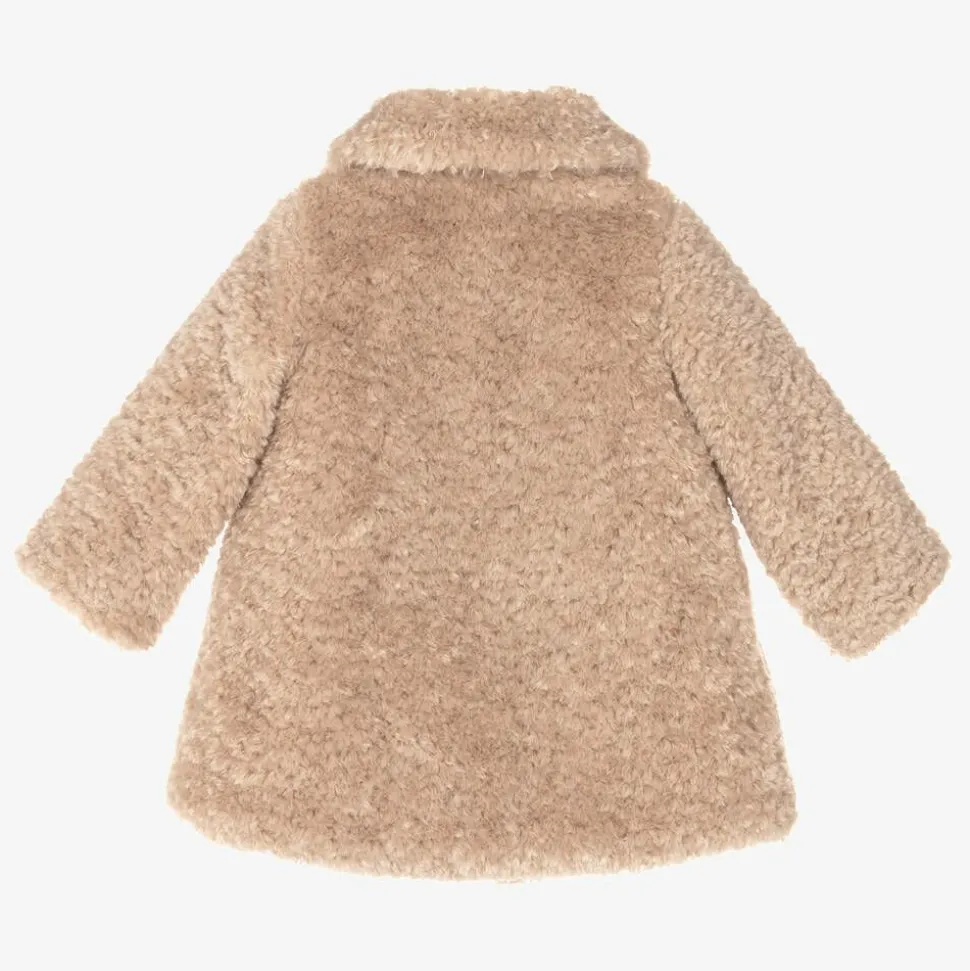 Girls Beige Teddy Fleece Coat