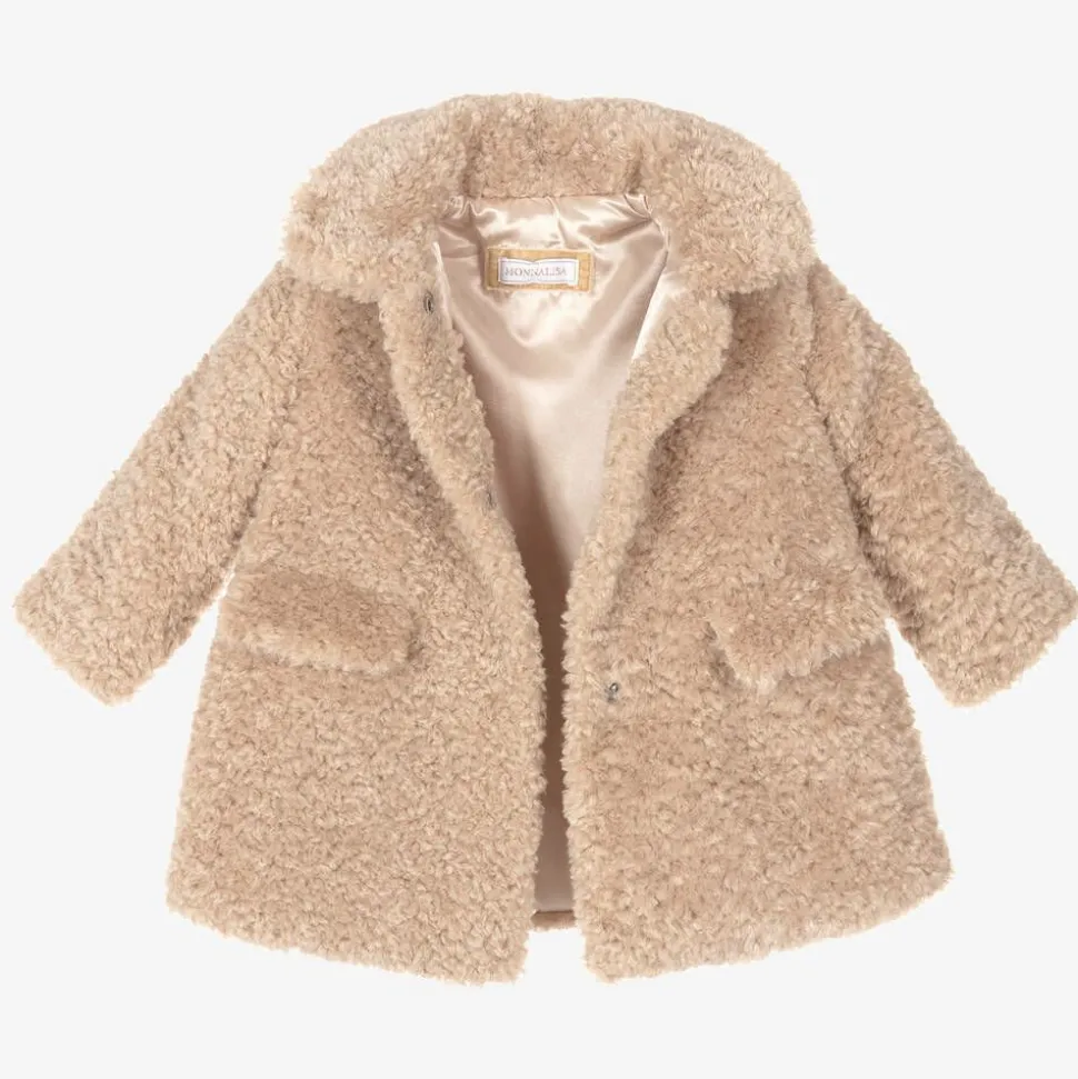 Girls Beige Teddy Fleece Coat