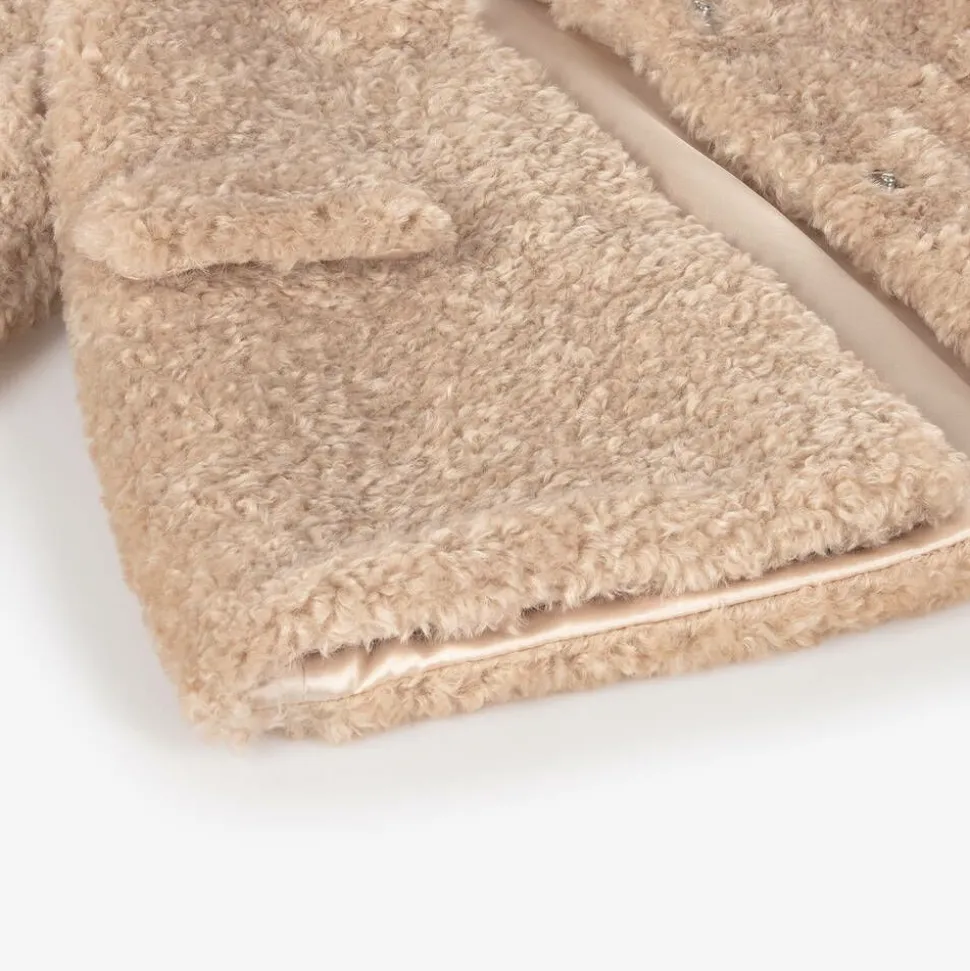 Girls Beige Teddy Fleece Coat