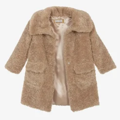 Girls Beige Teddy Fleece Coat