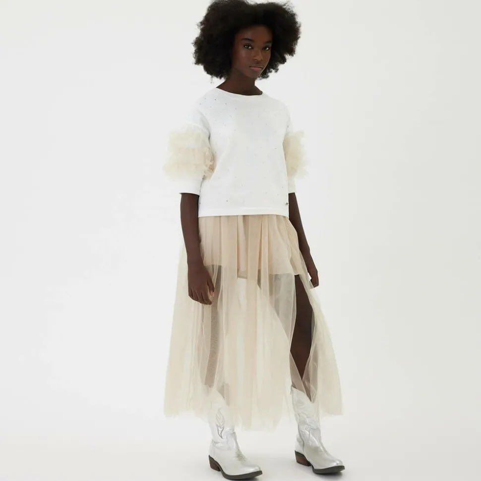 Girls Beige Tulle Maxi Skirt